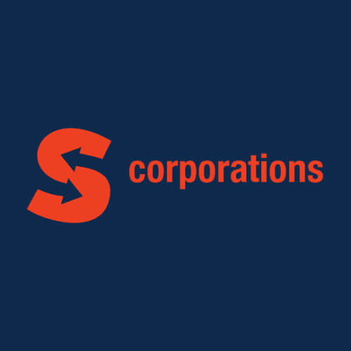 An "S" with arrows in the openings of the "S" spelling out "S corporations"