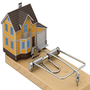 Small model of a home sitting on top of a mouse trap of sorts