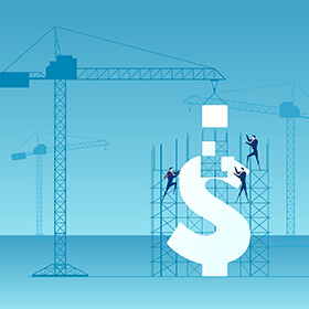 Graphic construction zone building a dollar sign