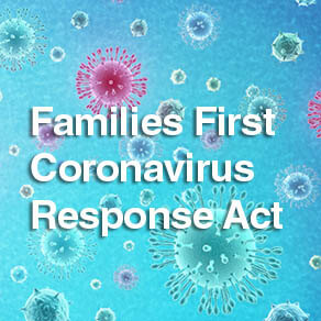 COVID virus particles in background with Families First Coronavirus Response Act caption