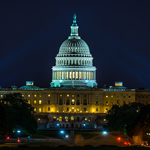 US Capital Washington DC illuminated in Blue