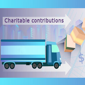 Clip art delivery truck with boxes of charitable contributions for COVID-19