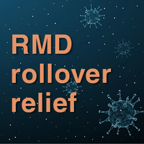 "RMD rollover relief" with COVID-19 molecule background