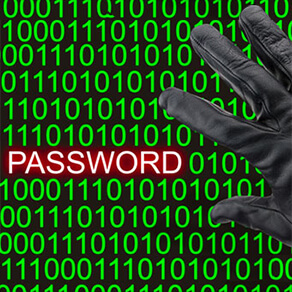 Green ones and zeros surrounding the word password in red with black glove to side