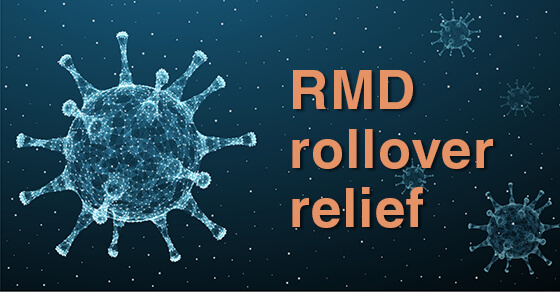 RMD Rollover Relief caption with COVID-19 molecule background