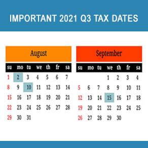 Calendar showing August 2,10 and September 15 highlighted as important tax dates