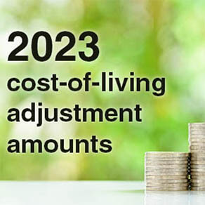 Words "2023 cost-of-living adjustment amounts" next to a stack of coins