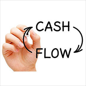 Hand drawing Cash Flow arrows business financial concept with black marker on transparent glass board.
