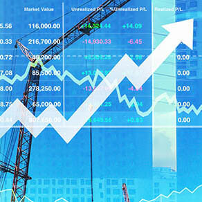 Stock index financial show successful investment on construction and real estate business with graph and chart for presentation background.