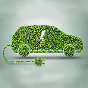 Image of electric car made out of greenery