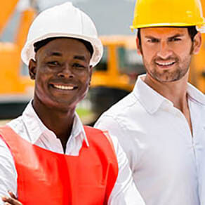 Group of male construction workers at a building site