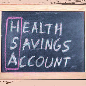 The words “health savings account" spelled out in chalk on a board with the “H,S, A” circled together in red.